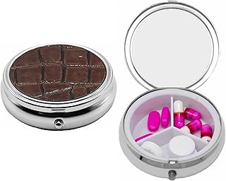 Stephanie Imports Personal Pill Organizers, Set of 2 Circular Triple-Compartment Pill Box & Organizer with Insert (Brown Faux Leather)