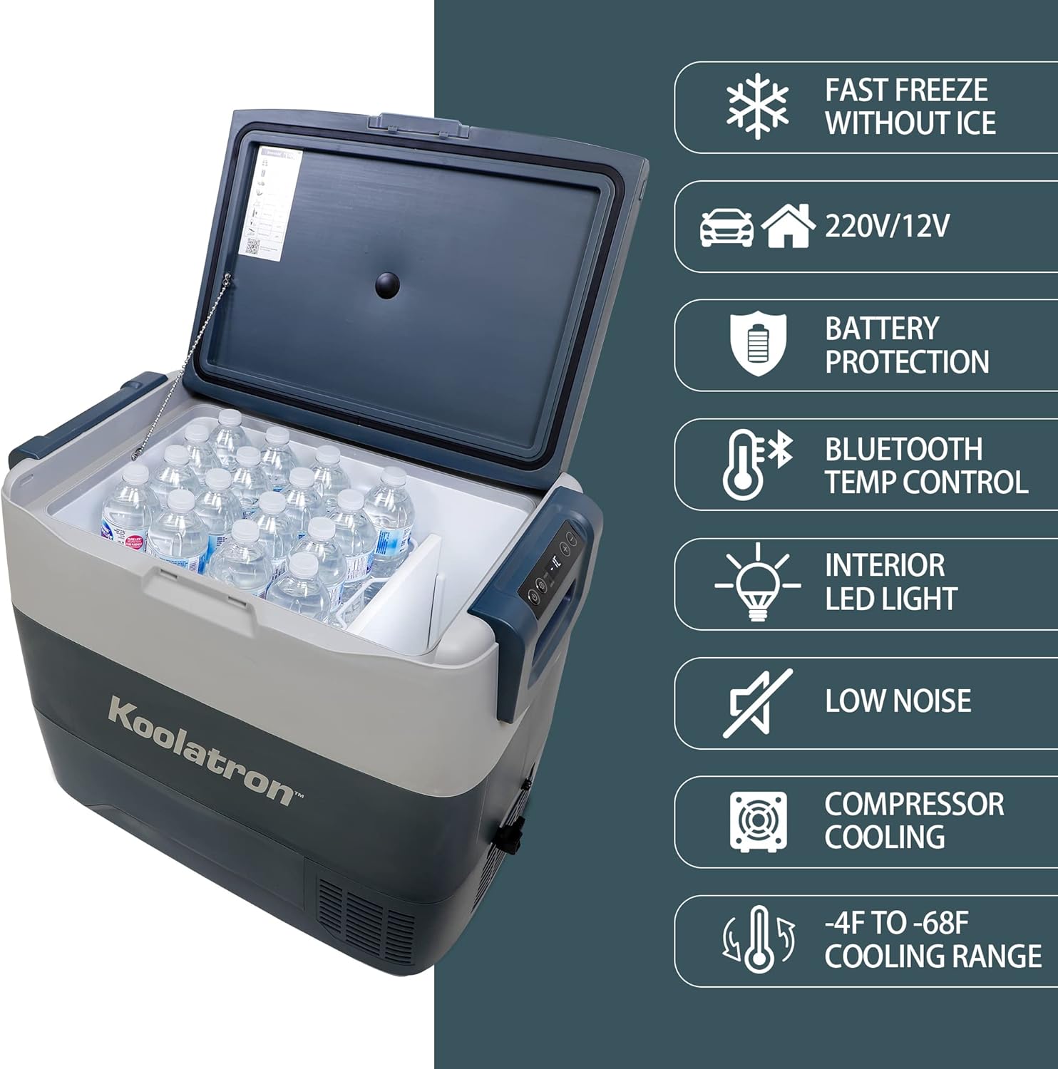Koolatron SmartKool SK50 Portable Cooler Freezer 54 Quart / 50L Bluetooth Enabled 12V DC/110V AC Refrigerator for Travel, Camping, Car, Truck, Boat, RV, Tailgate, BBQ, Hotel