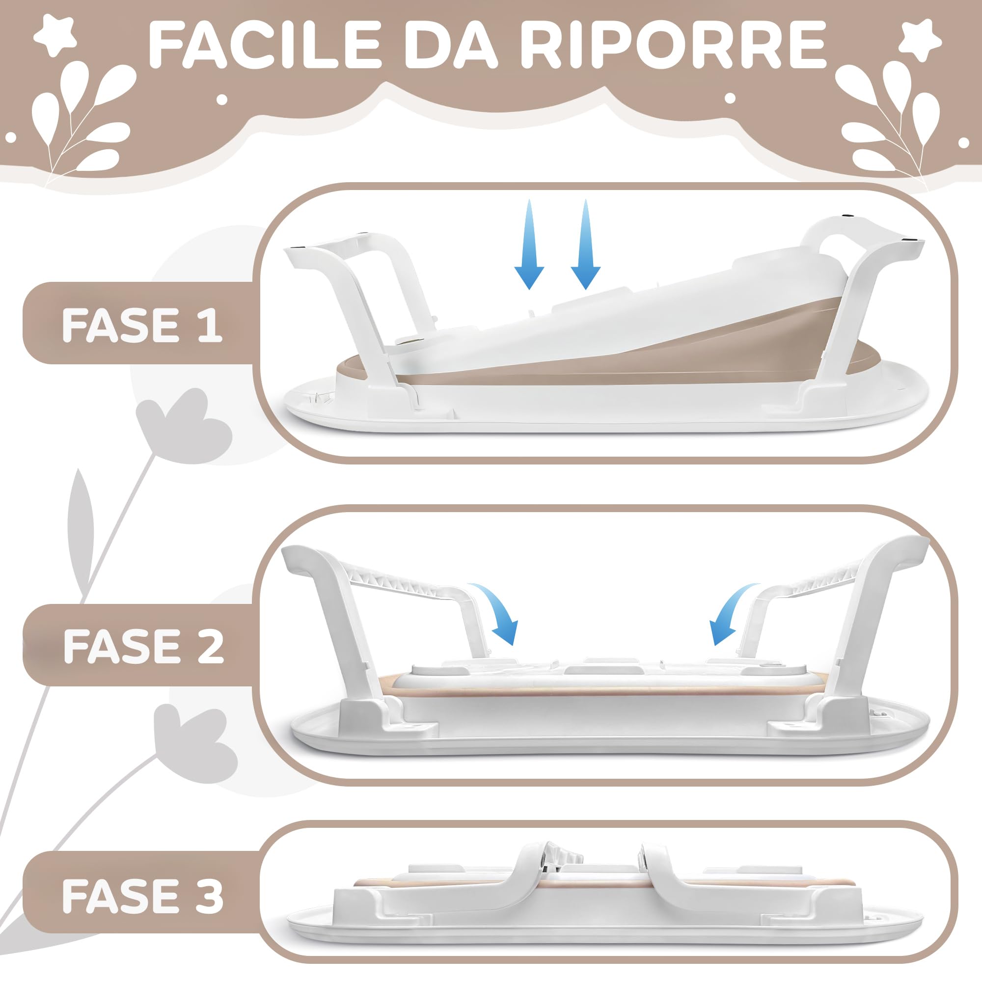 FawnsLife - XXL - Vasca da bagno pieghevole per bambini con seduta confortevole e tappeto al ginocchio - Qualità superiore e pratica per piccoli spazi e spostamenti