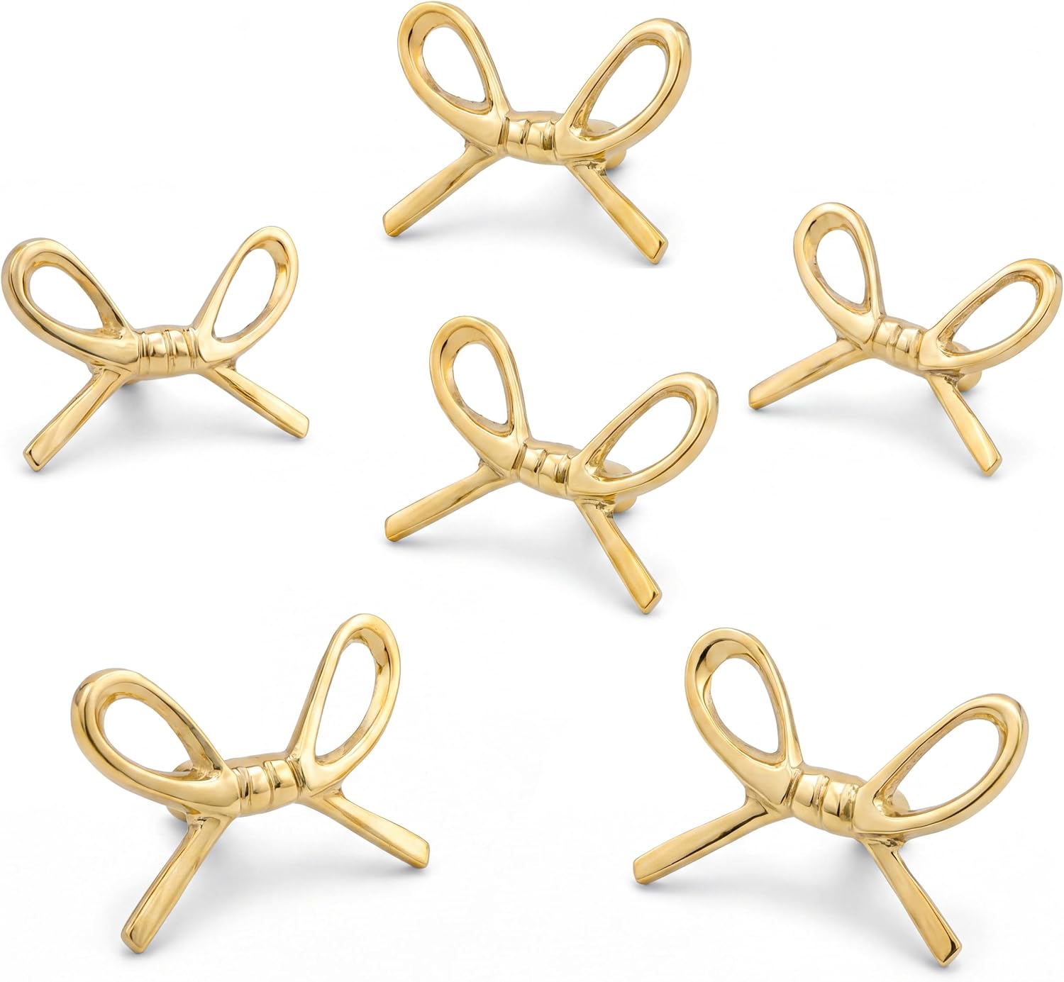 Indian Shelf 6 Brass Gold Bow Cabinet Knobs for Drawers and Dressers Set