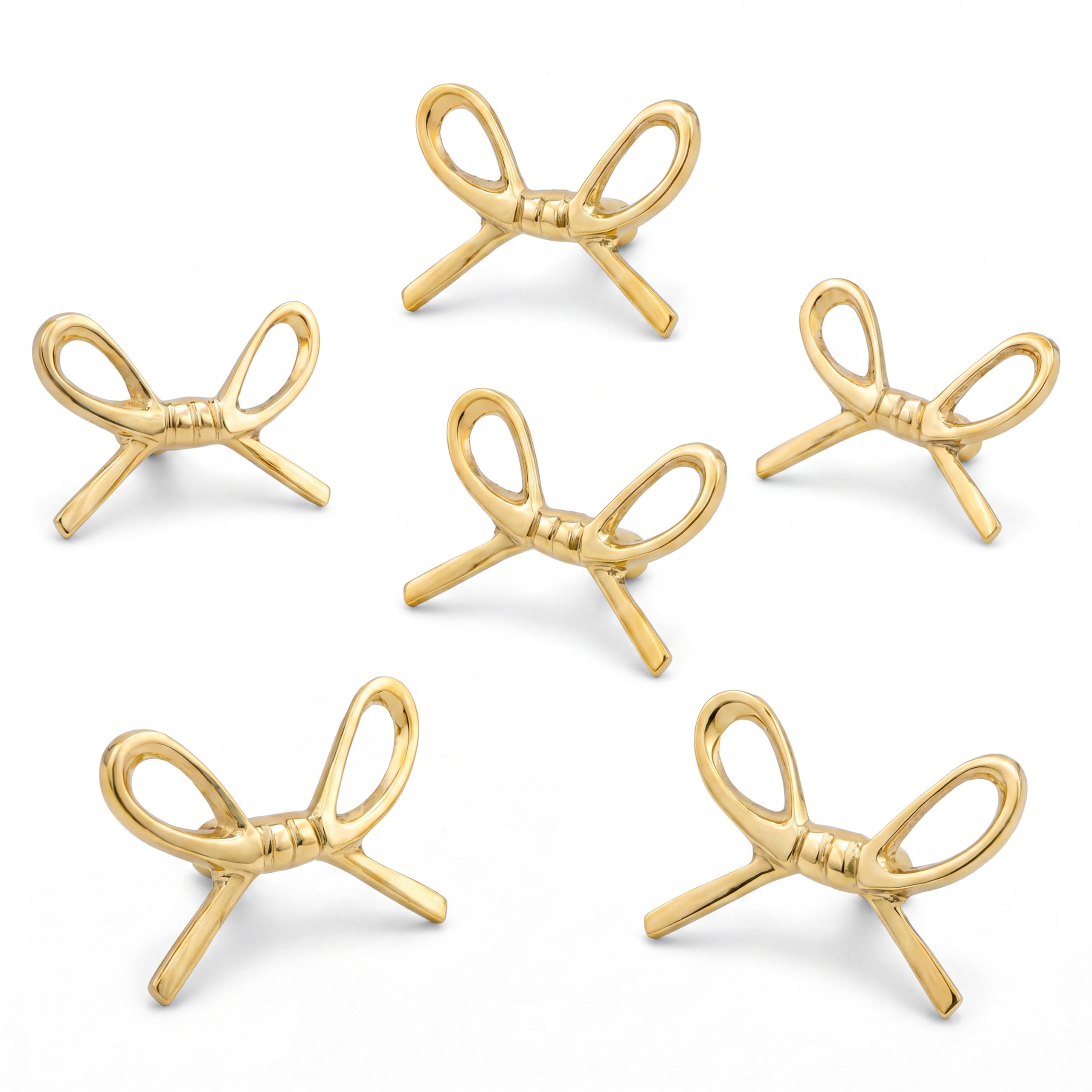 Indian-Shelf 6 Pieces Brass Gold Bow Drawer Knobs for Kitchen Cabinet Hardware Nursery Door Decorative Tie Kids Dresser Knobs Pulls Premium Vintage Knob-image-35