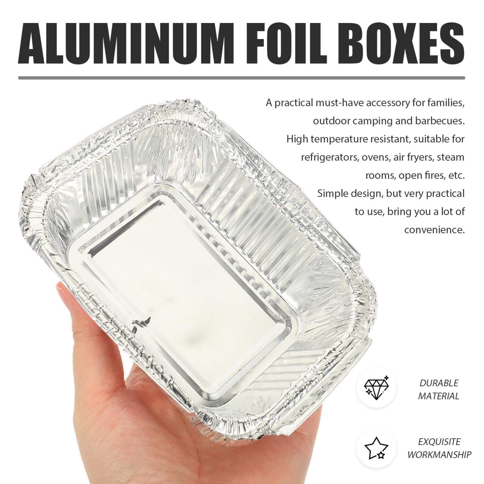 STOBAZA Contenitori Alimentari in Alluminio Multiuso per Barbecue e Picnic, 125 Pezzi, Resistenti al Forno, Scatole Rettangolari in Foglio di Alluminio Argento