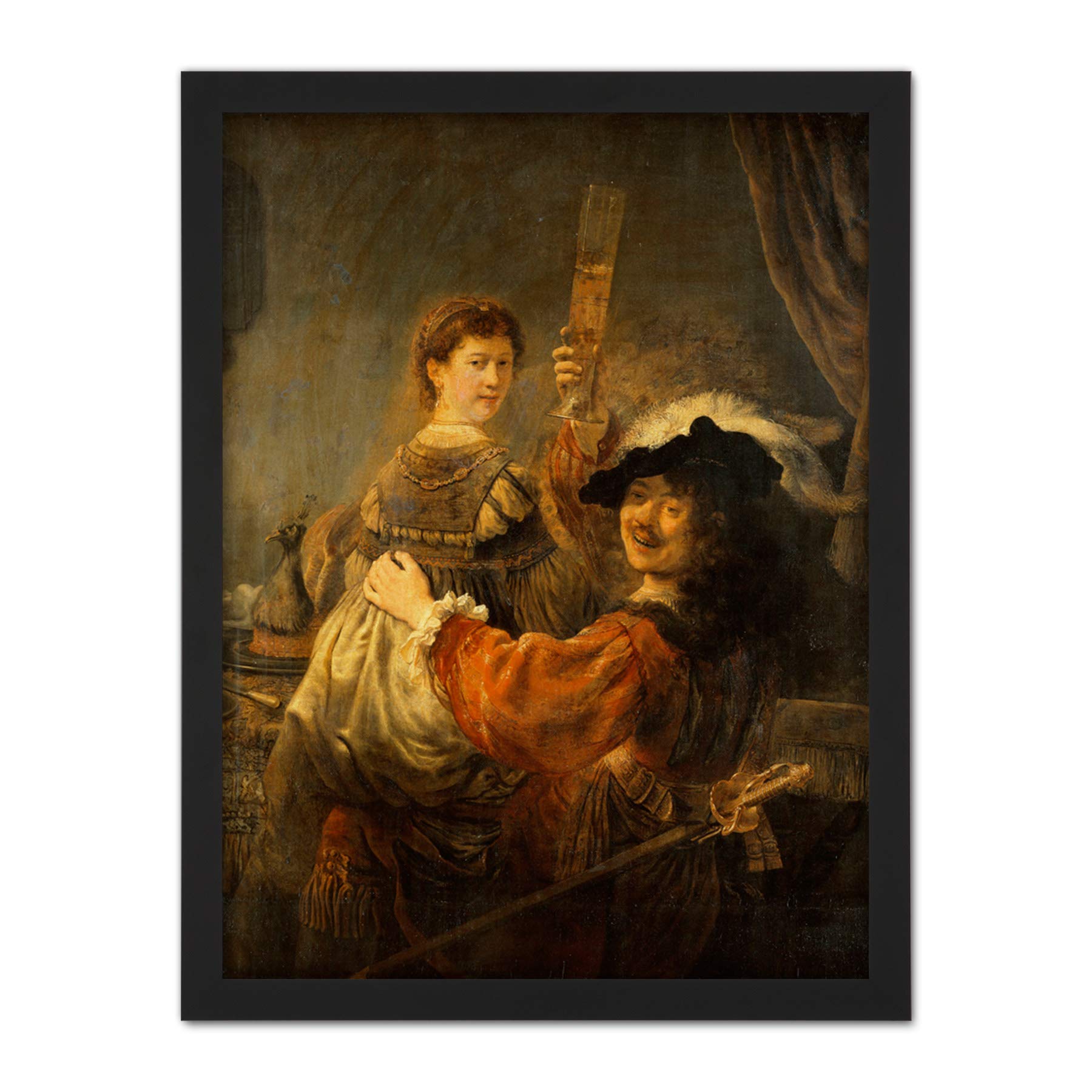 Rembrandt & Saskia In The Scene Of The Prodigal Son Large Framed Art Print Poster Wall Decor 18x24