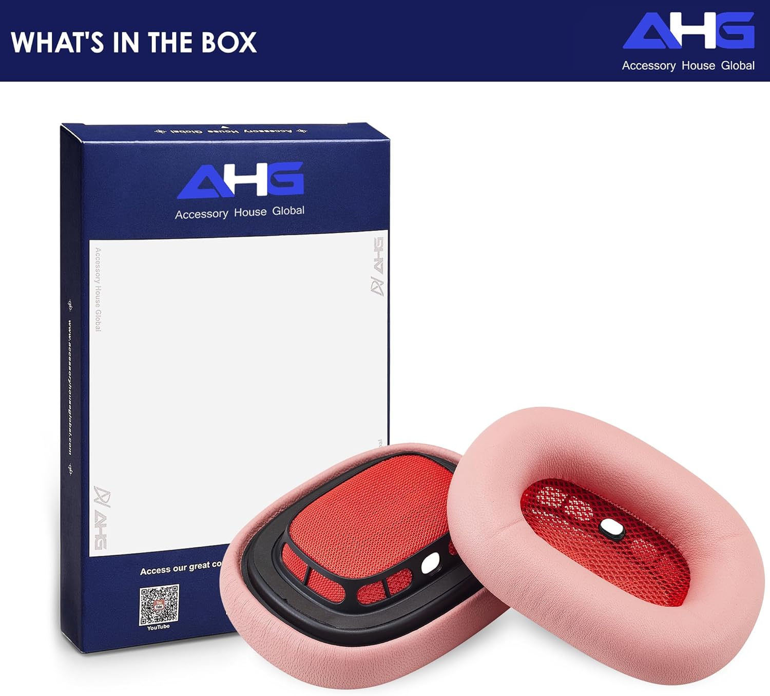 AHG Accessory House Global Upgraded Sheepskin Leather Replacement air pods max Ear Cushions Pads Compatible with Apple AirPods Max Headphones (Pink). Easy DIY Fit | High-Density Foam | Strong Magnet