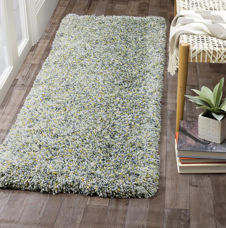 Image of FIASCO Tie Dye Shaggy Carpet Bedside Runner | 2 Inch Pile Height Back in Canvas for Bedroom, Kids Room, Guest Room Microfiber Soft Plush Fluffy Shaggy Carpet | 1.5x4 Feet Blue Yellow Mix