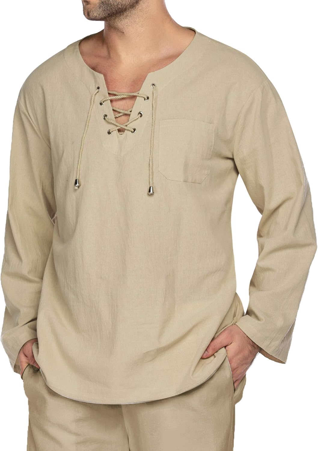 JINIDU Mens Beach Shirt Pants Set Cotton Linen Hippie Outfit