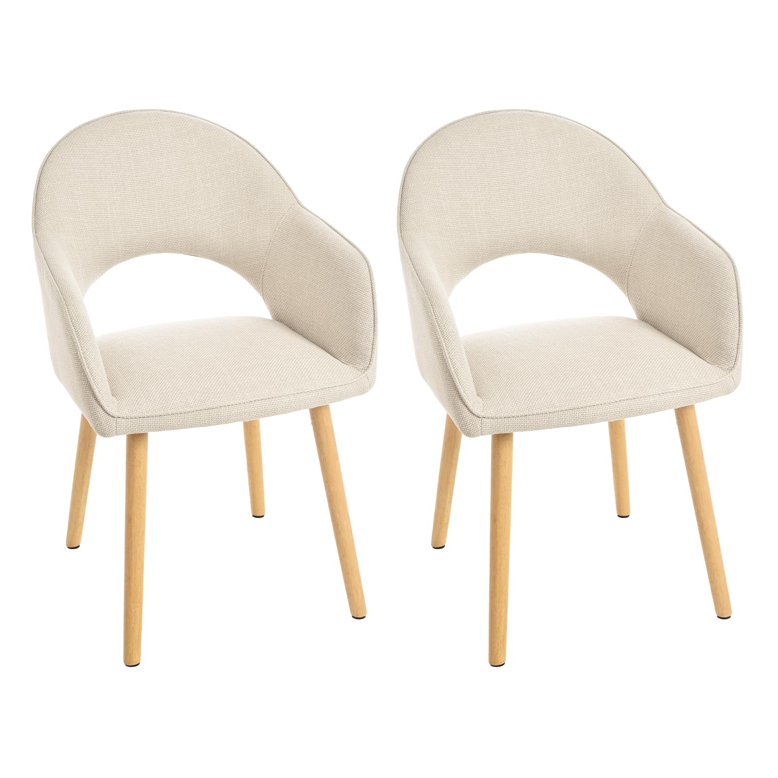 Goeurvant Dining Chairs Set of 2 Upholstered Armchair with Wood Legs Kitchen Chairs for Living Room, Beige