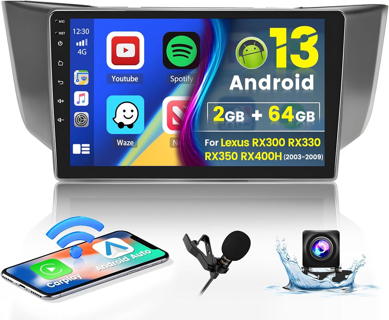 Roinvou 2+64G Android 13 CarPlay Stereo for 2003-2009 Lexus RX300 RX330 RX350 RX400H, Wireless CarPlay Radio with Android Auto, 9” Touch Screen In-Dash GPS Navigation Support Mirror Link BT HiFi WiFi Roinvou 2+64G Android 13 CarPlay Stereo for 2003-2009 Lexus RX300 RX330 RX350 RX400H, Wireless CarPlay Radio with Android Auto, 9” Touch Screen In-Dash GPS Navigation Support Mirror Link BT HiFi WiFi