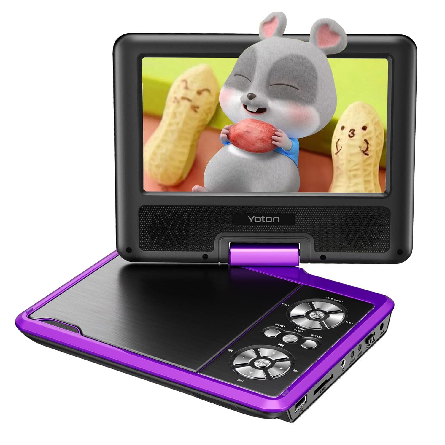 【9.5型/7.5インチ回転スクリーン】YOTON ポータブルDVDプレーヤー ミニ コンパクト 車載用 リージョンフリー CPRM対応 5時間連続再生 USB/SDカード対応 レジューム機能 AV入出力 TV同期再生 270°回転/180°反転 持ち運び お年寄りや子供向き 日本語説明書 リモコン付き ブルーレイ非対応【パープル】