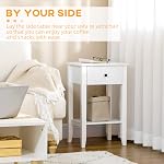 HOMCOM Side Table Set of 2, End Tables with Drawer and Bottom Shelf, 2-Tier Nightstand for Bedroom, Living Room, White