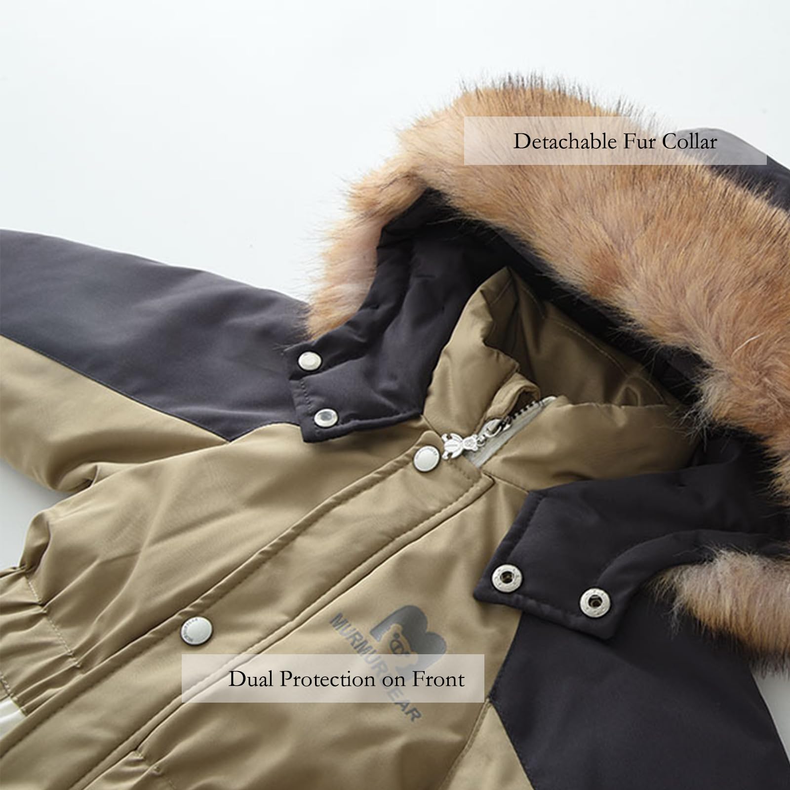 Traje de nieve para bebé, niño, niña, con cuello de piel, capucha, mono de invierno para niños, mono grueso de invierno, mono de nieve, resistente al viento, cálido traje de esquí