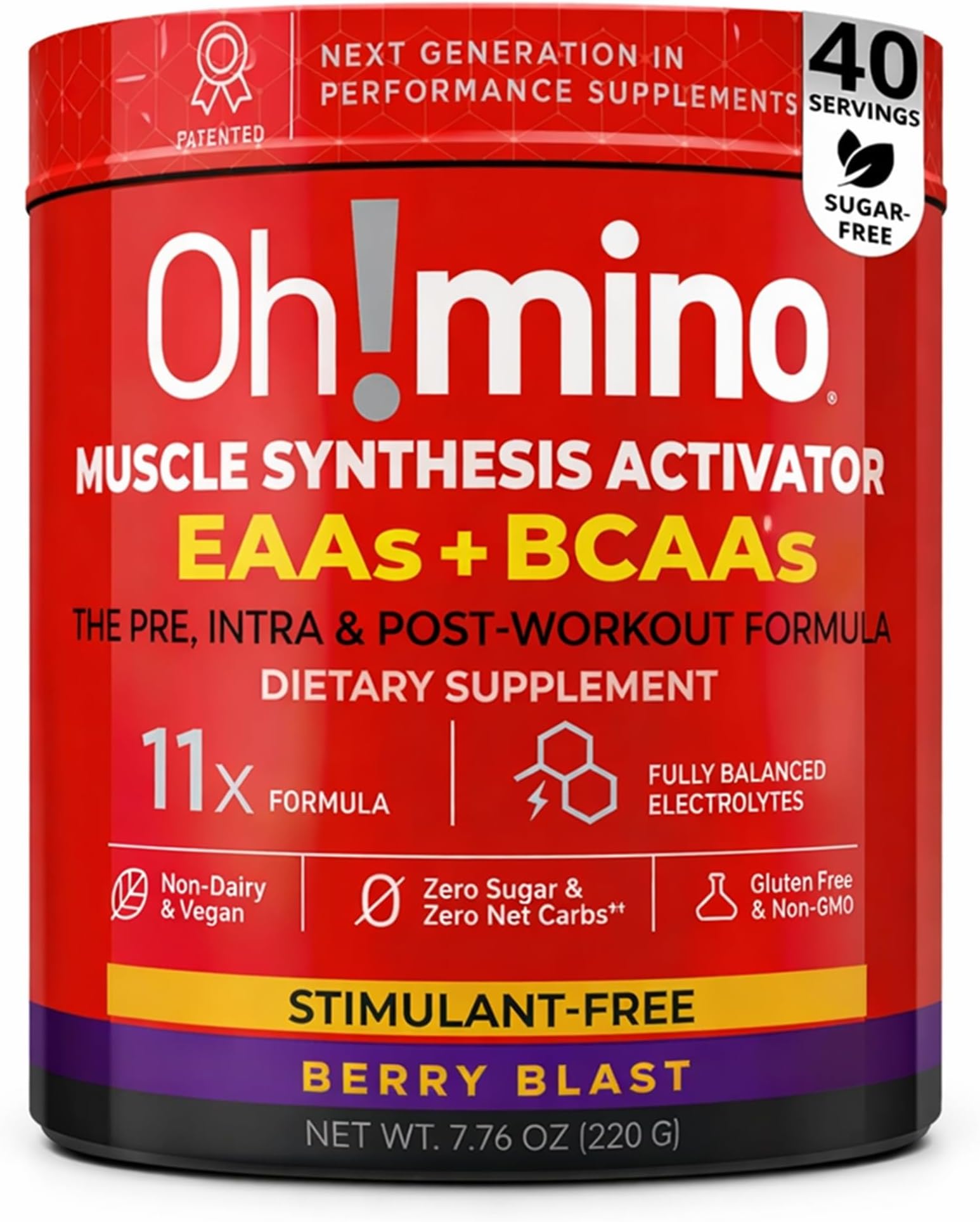 Essential Amino Acids Supplement, Berry Blast, Stimulant-Free Powder, All 9 EAAs, BCAAs and The Perfect Amino for Workouts, Amino Energy, and to Build Muscle, and Recover Faster