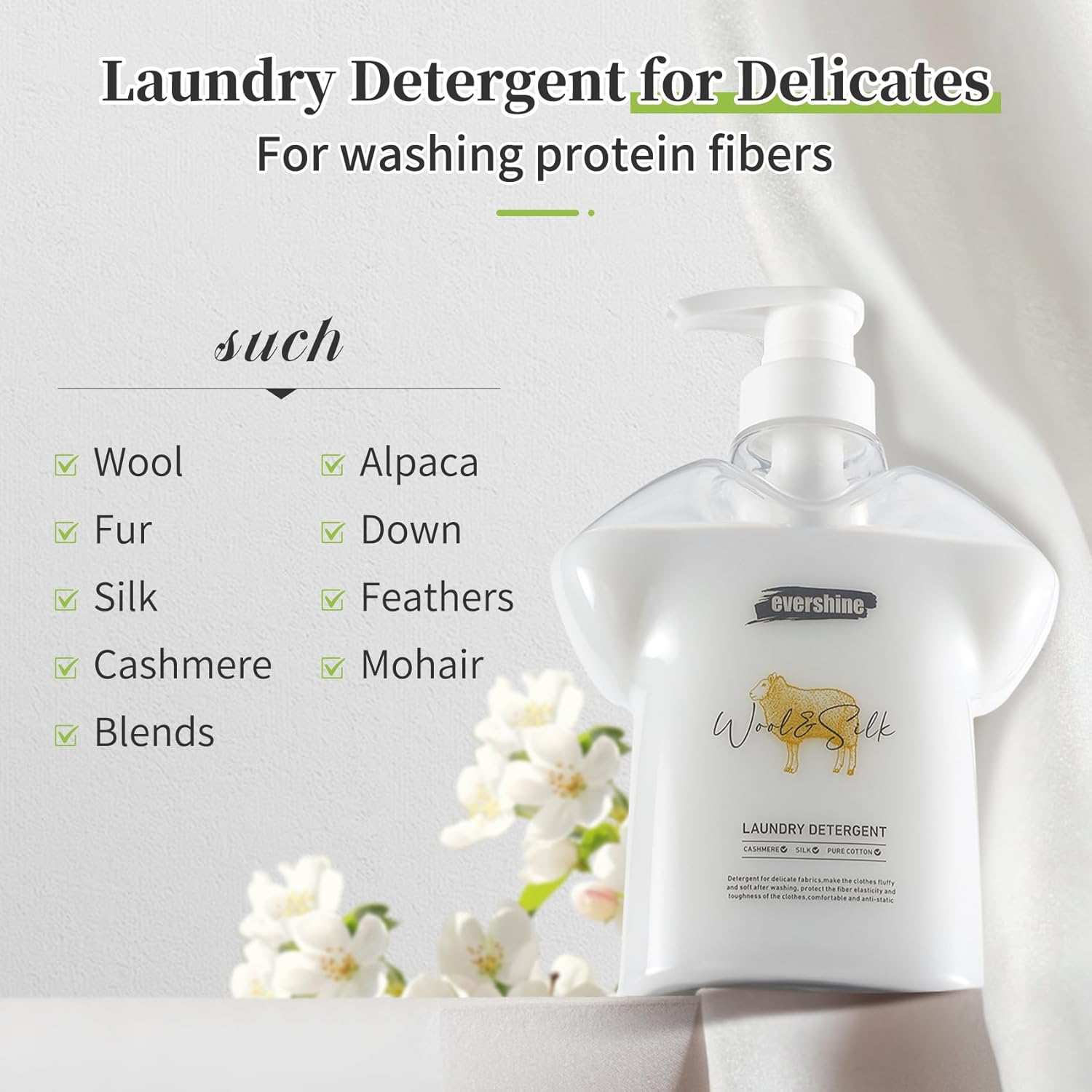 Wool & Silk Laundry Detergent Delicate Laundry Detergent Double Concentrated, Botanical Formula Safe for Wool, Cashmere, Silk, Sheepskin Mild and Enzyme Free Gentle Hand & Machine Wash – 18.6 Fl Oz - Image 3