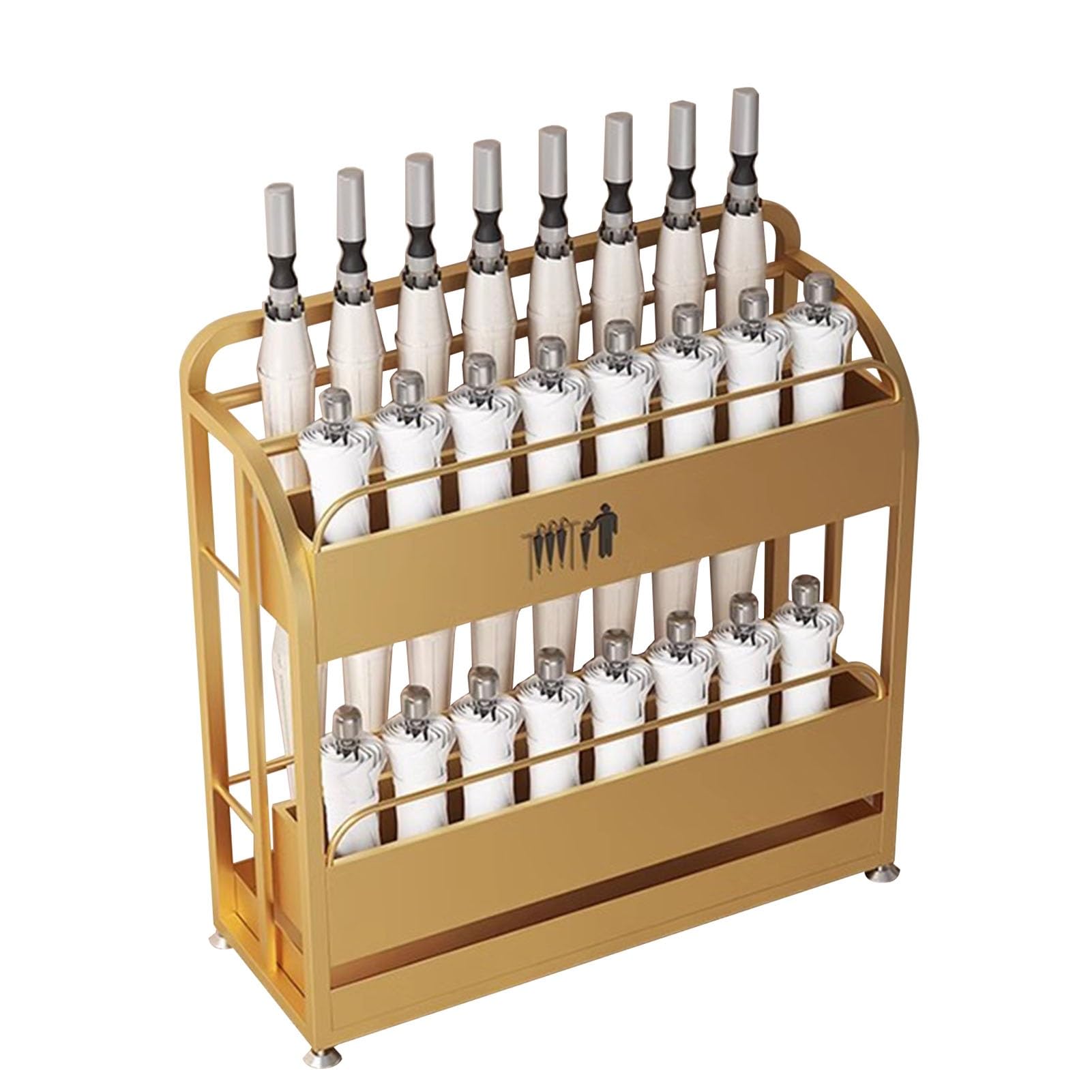GHHVFEC Commercial Large Capacity Umbrella Stand for Hotels, Offices, Banks, Schools - Holds 30-45 Umbrellas, Stylish Gold Finish, Dimensions: 39.4" x 9.8" x 27.6"