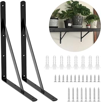 2 Pack Heavy Duty Shelf Brackets 15.7 x 9.8 inch, Floating Shelves Black Triangle Shelf Brackets, 90 Degree Angle Wall Mounted Shelf Supporter Corner Bracket 400x250mm