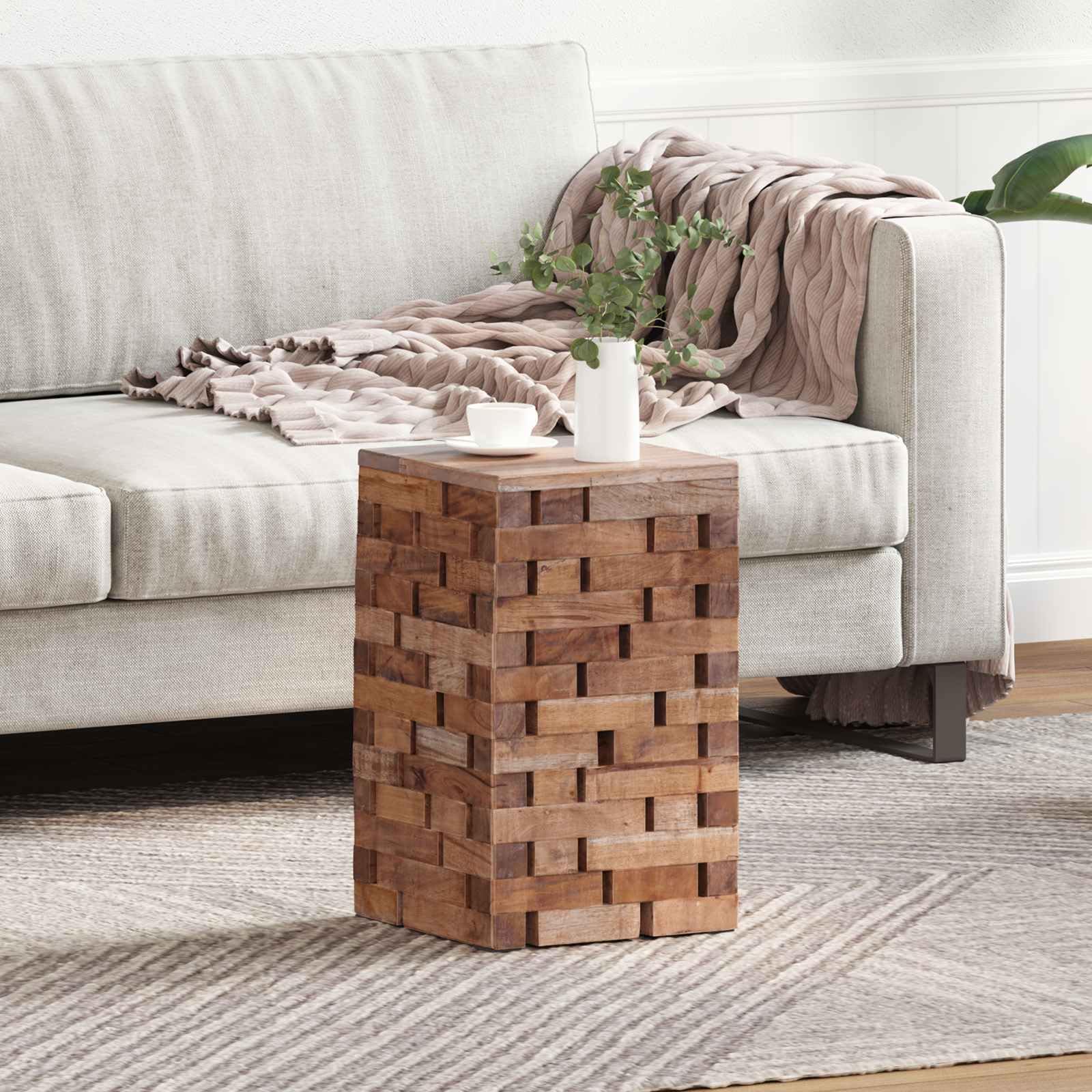 vidaXL Taburete Natural 29 x 29 x 48 cm Madera Maciza recuperada