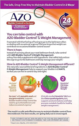 Miniatura 4 de AZO Control de vejiga con suplemento dietético Go-Less y control de peso  Ayuda a reducir la urgencia ocasional  Promueve un metabolismo saludable