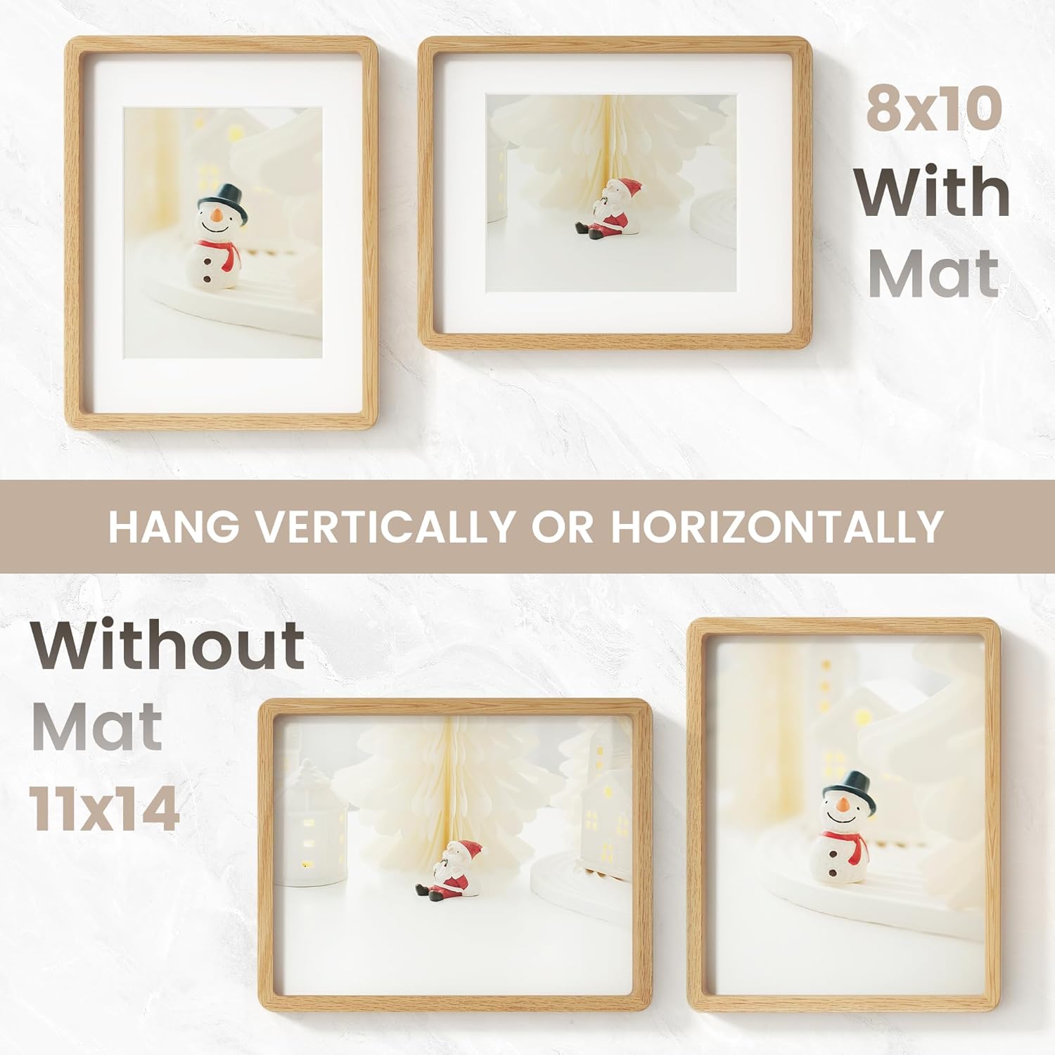 11x14 Picture Frame, Natural Solid OAK Wood Photo Collage Frame with HD Tempered Glass, Modern Simple Wooden Frame 11 x 14 Matted to 8x10, Horizontal or Vertical Wall Mounting - Image 6