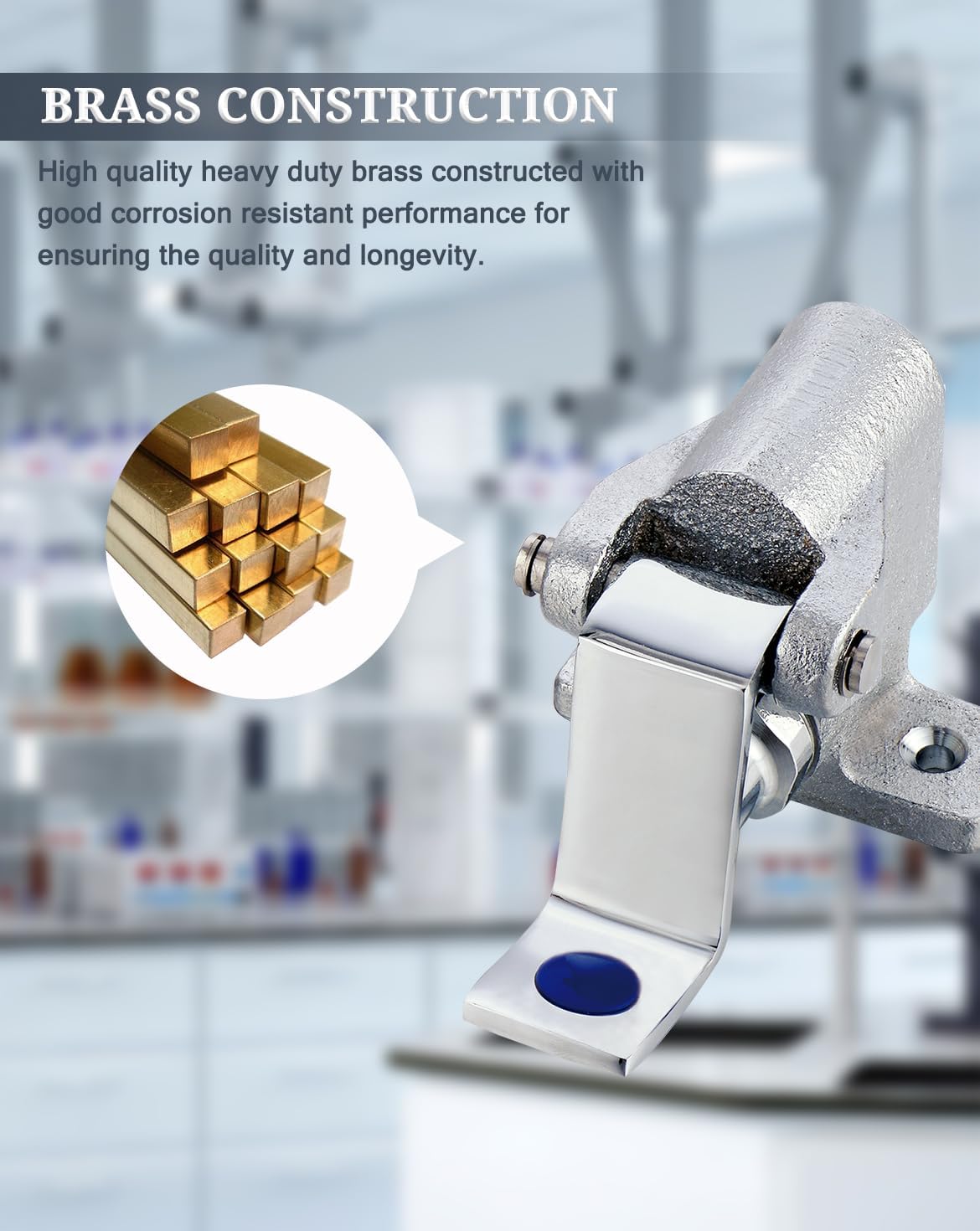 Brass Foot Operated Faucet Valve - Single Foot Control Non-Contact Hands-Free Sink Pedal for Commercial Kitchens, Hospitals, Schools & Labs