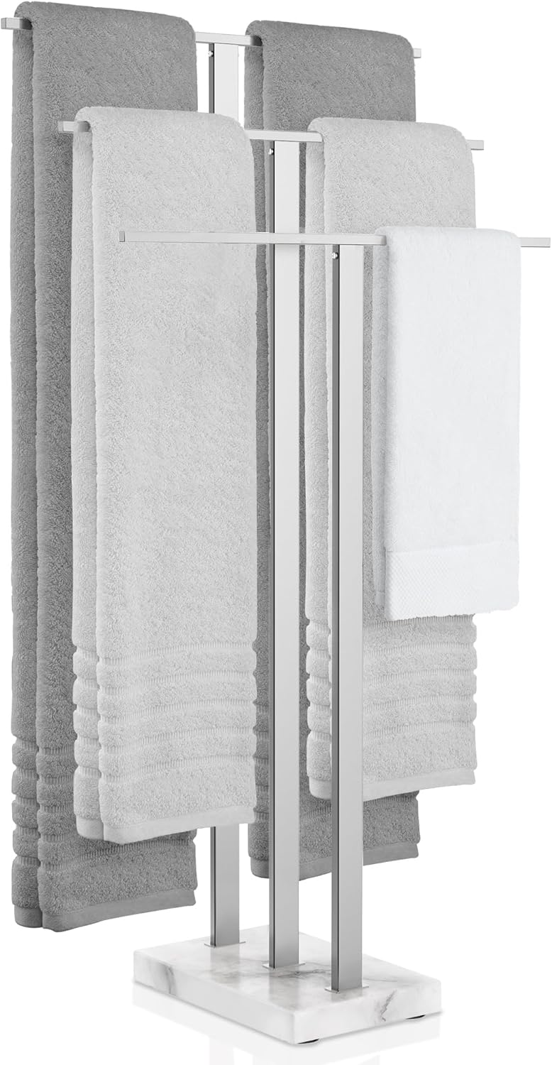 KES Standing Towel Rack 3-Tier with Marble Base, Free Standing Towel Racks for Bathroom Floor, Fits Large Bath Towel & Hand Towel, 18/8 Stainless Steel Polished Finish, BTH217S3