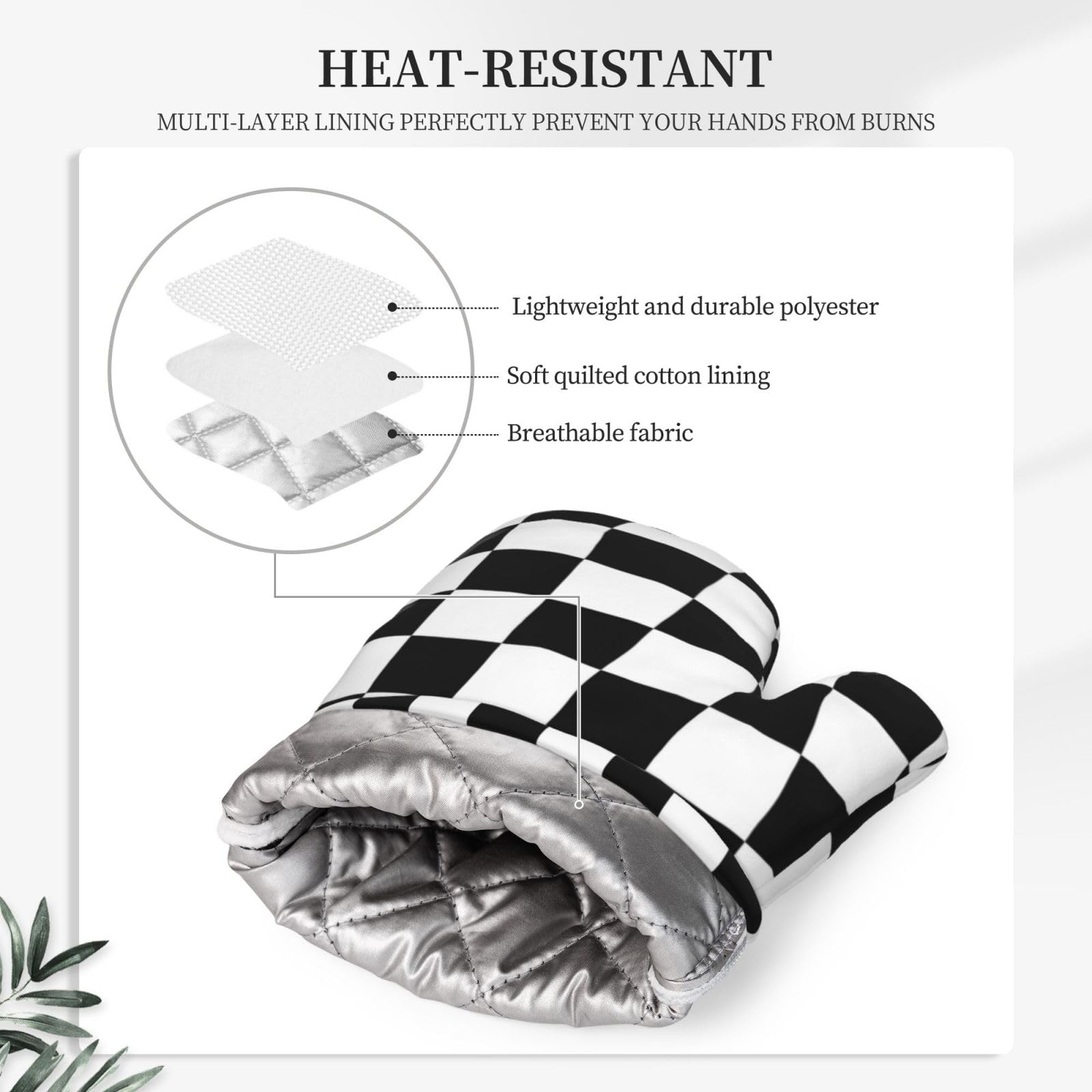 Juego de manoplas de horno y soportes para ollas de silicona a cuadros en blanco y negro, resistentes al calor, 4 guantes de horno, almohadillas calientes para cocinar a la parrilla