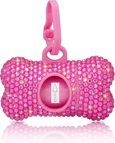 Miniatura 1 de SAVORI Dispensador de bolsas para excrementos de perro con cristales brillantes, dispensador de bolsas de basura para perros y perros con clip de