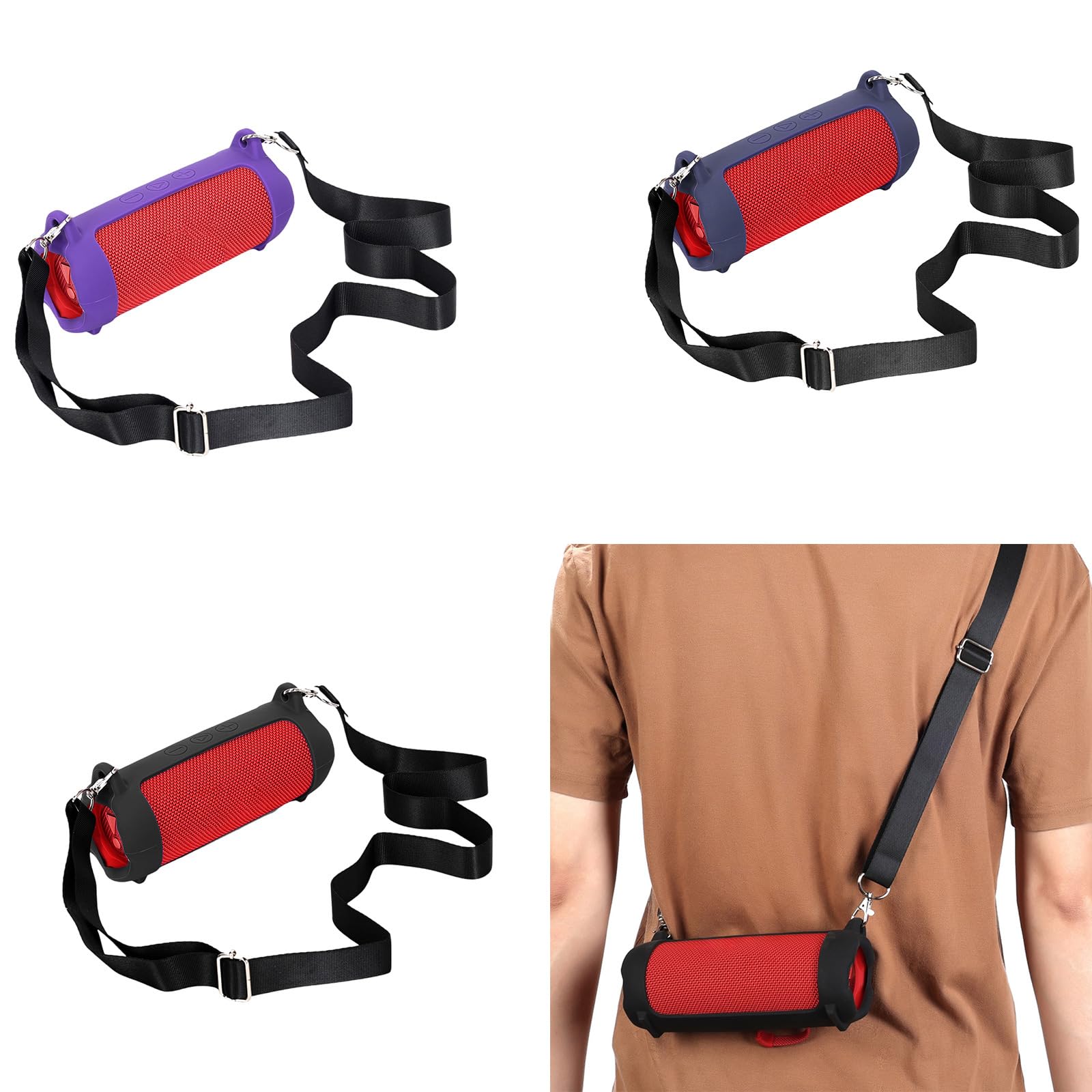 Silicone Case Travel Protective Covers Carrying Pouches with Adjustable Shoulder Straps Buckle for 7 Speakers