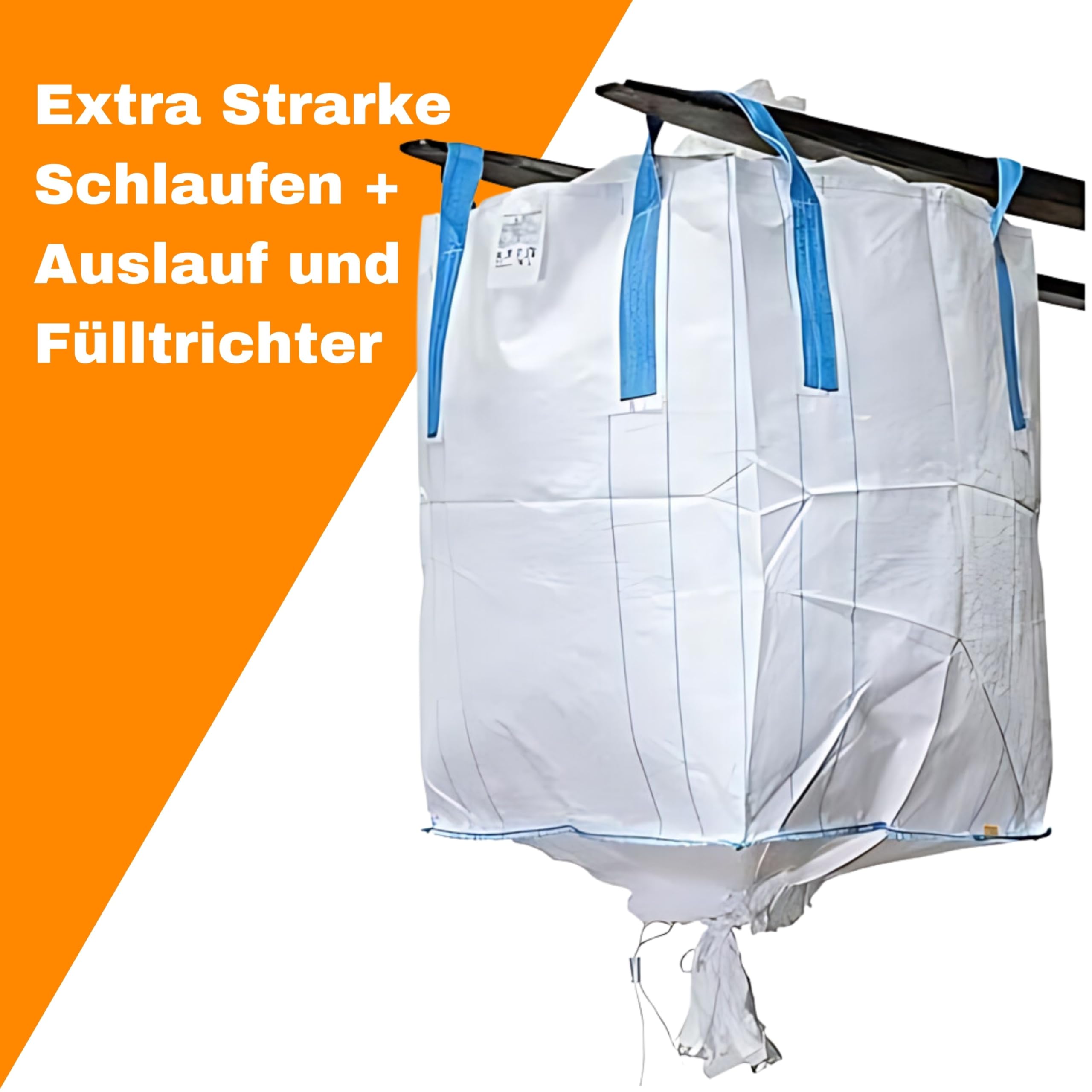 BIG BAG 90x90x110 cm Groß - Hohe Stabilität bis 1500kg, Entsorgung BigBags mit 4 Schlaufen (BigBag mit Füllschürze, 10 Stück)