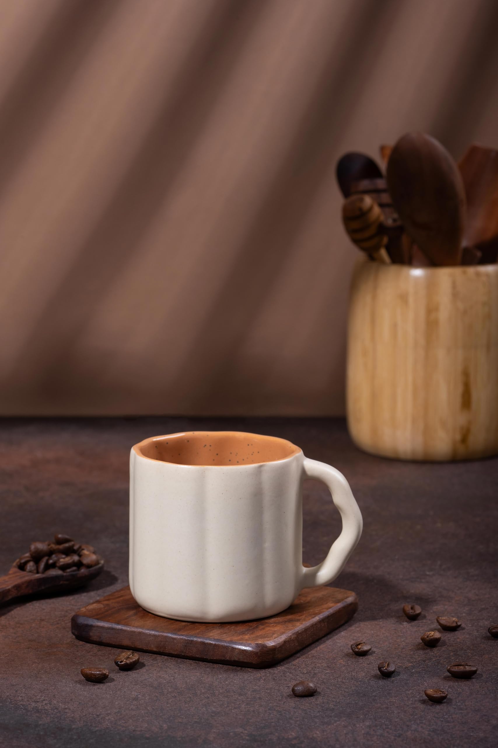 IZZYLYF 'MistyCurve Brown' Ceramic Tea Cups Set of 6 (200 ml Each) | Microwave & Dishwasher Safe Tea Cups with Handle for Tea, Coffee & Chai | Tea Cups for Gifting, Home, Cafe & Office Use 1