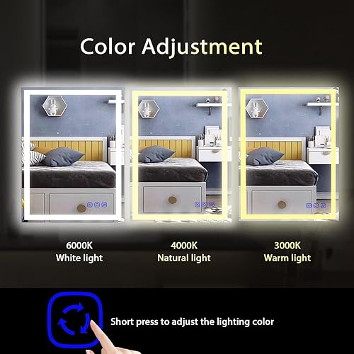 Miniatura 5 de Espejo de baño LED de 32 x 24 pulgadas con luces, espejo LED para baño, maquillaje, tocador, espejo inteligente iluminado frontal y retroiluminado,