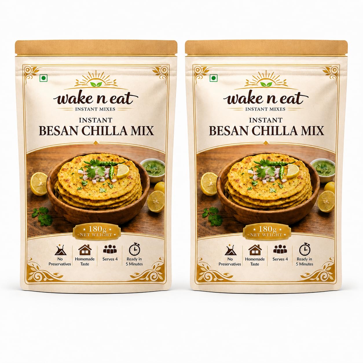 Wake n Eat Instant Besan Chilla Mix, Savoury Indian Breakfast, High Protein, No Preservatives, Powder Form, Pack of 2, 180g Each-image-33