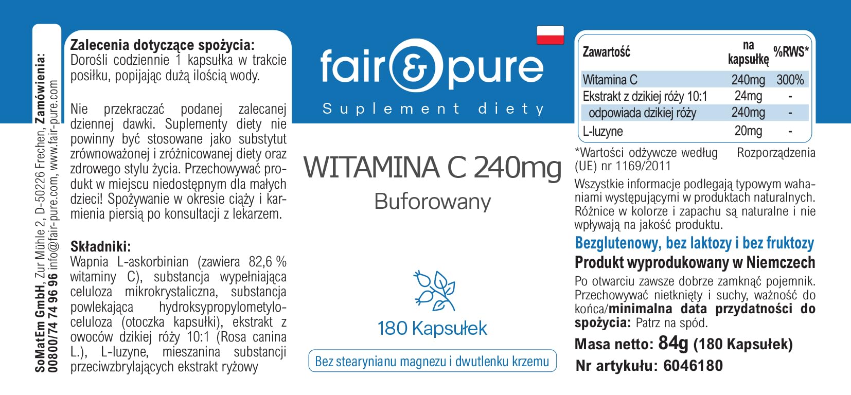 Fair & Pure® - Vitamina C tamponata - Buffered Vitamin C 240mg - Vegan - 180 Capsule (Confezione da 2)