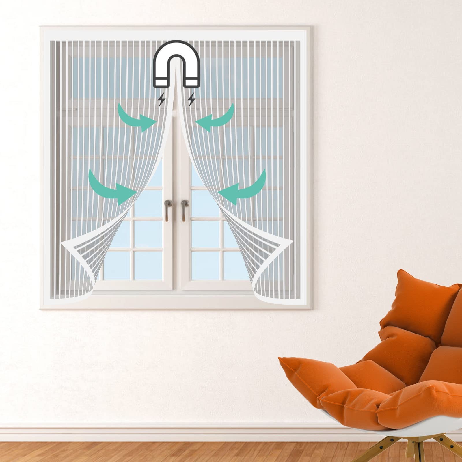 Fliegengitter Für Dachfenster 100 x 200 cm Fliegengitter Für Fenster Kein Bohren Kinderleichte Montage Magnetvorhang Für Balkontür Terrassentür, Weiß