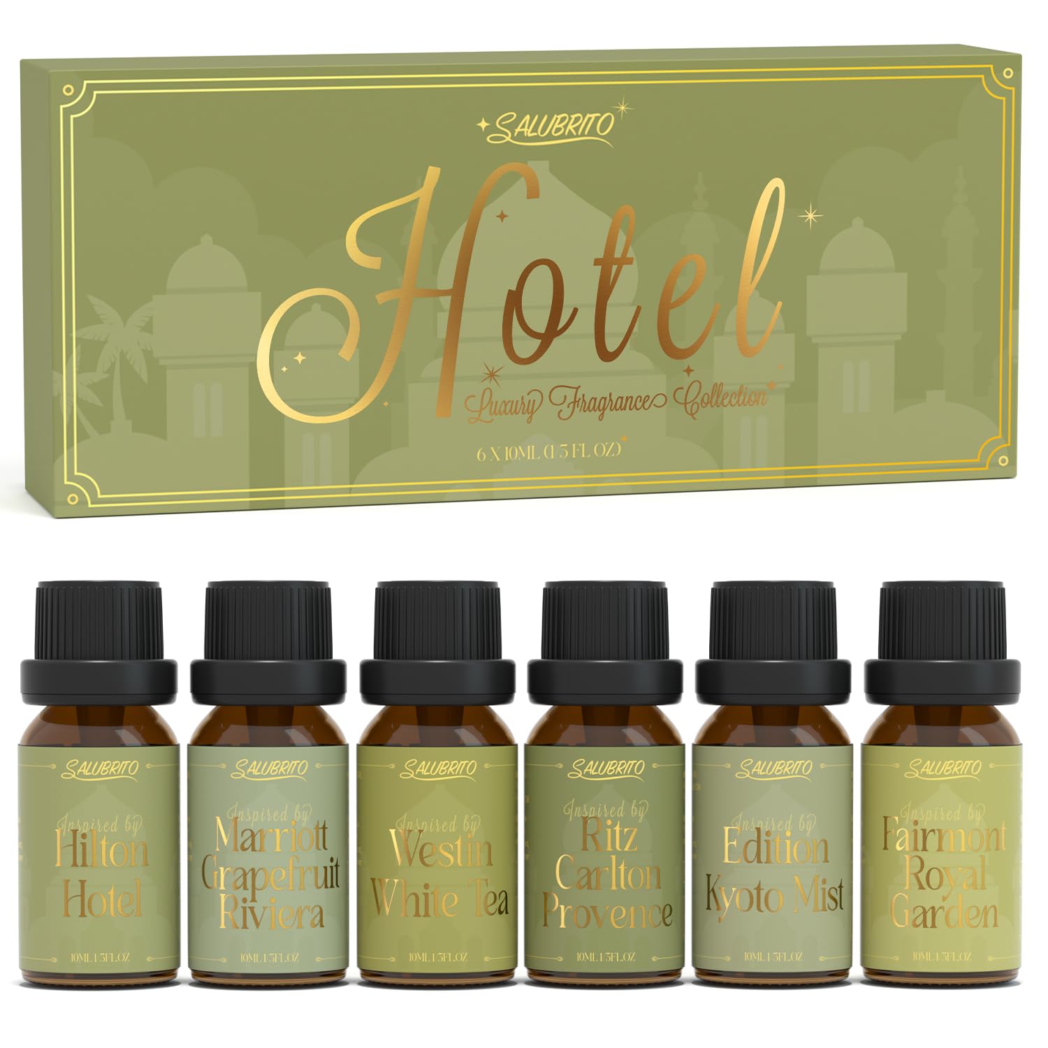 SALUBRITO Luxury Hotel Fragrance Oil Set for Diffuser, Premium Essential Oil - Inspired by Classic Hotel Scents Re-Imagined, Gift for Women and Men