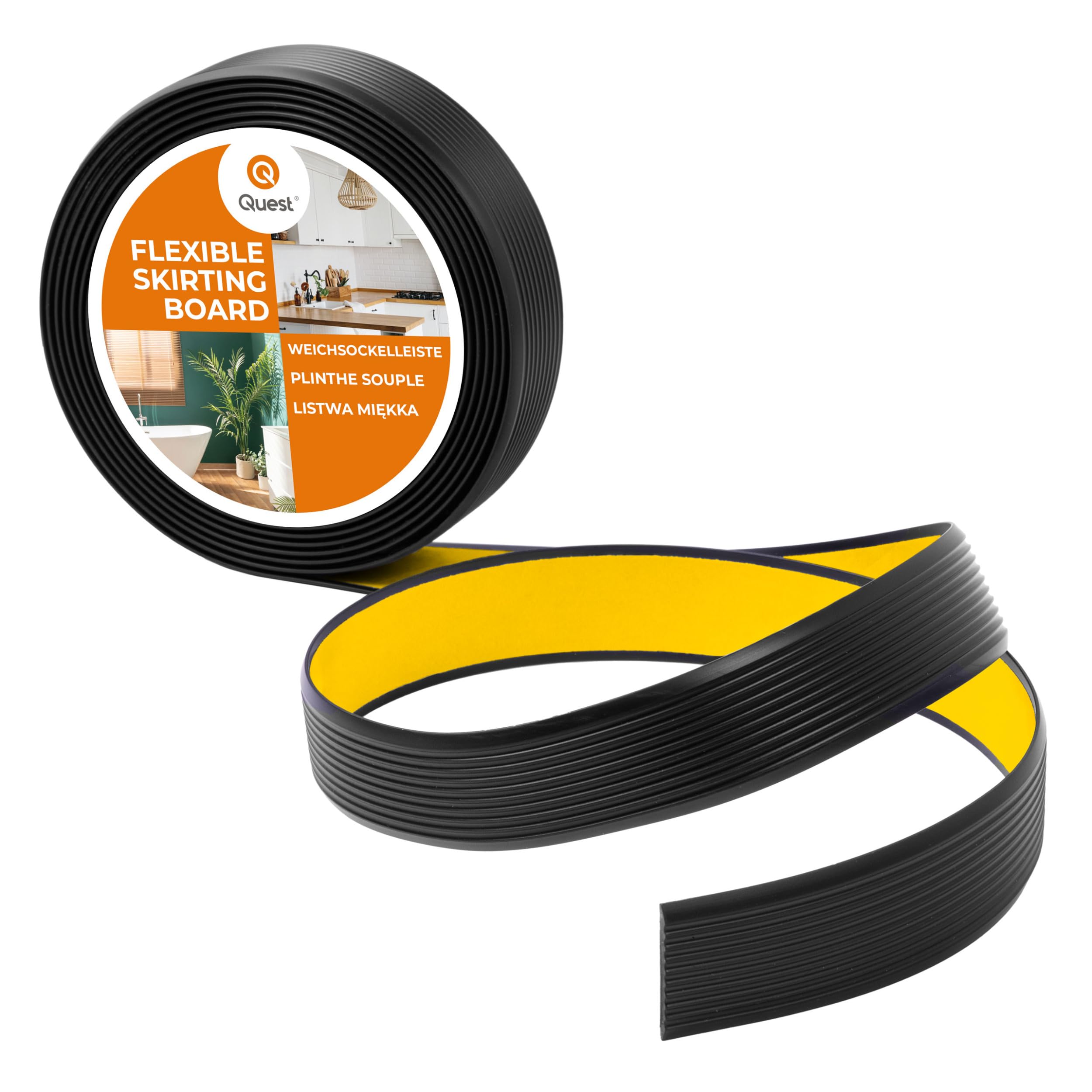 Quest Antirutschleiste PVC 35 mm selbstklebend - Schwarz, 5 m | Gerillte Treppenschutz-Kantenleiste für Treppen, Bad & glatte Böden, mehr Trittsicherheit, Montage ohne Bohren