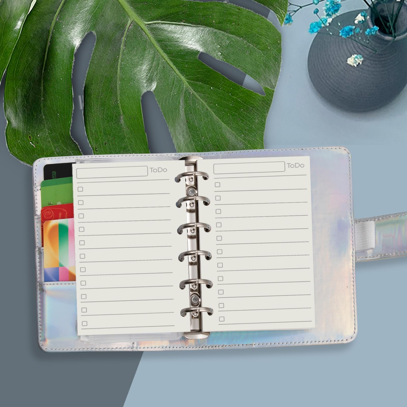 Harphia Kit de remplissage de cahiers A7 à 6 trous - 90 feuilles avec autocollants et séparateurs - Inserts de planification A7