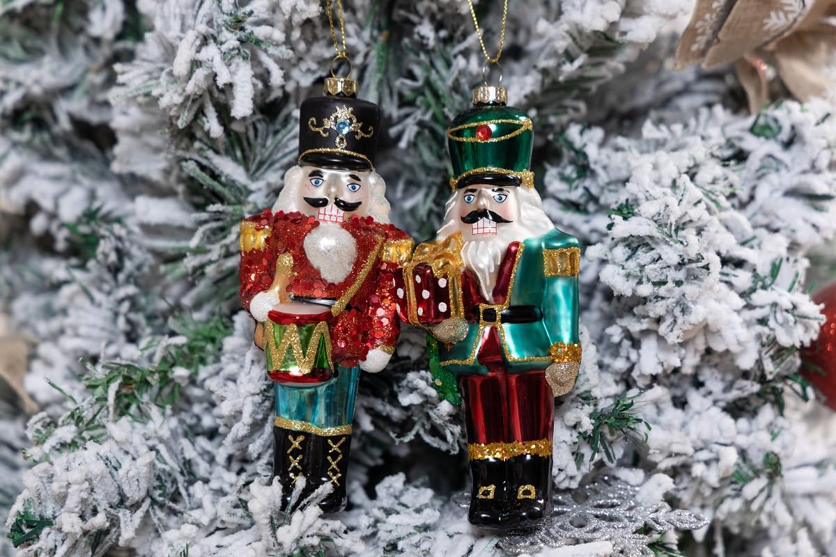ガラス製赤のくるみ割り人形クリスマスオーナメント