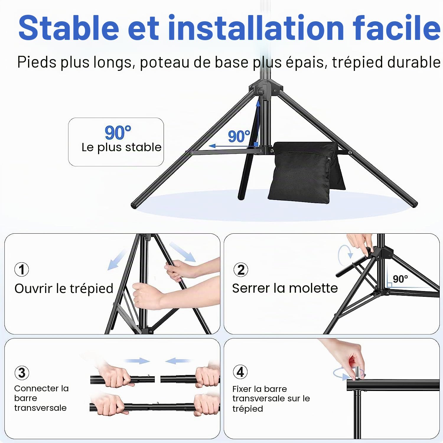 EMART Support de Fond, 6x2,1m Grand Support Toile de Fond Photo Réglable avec Raccord Pivotant 308°, Fond Photo Studio pour Studios Photo, Mariages, Anniversaires, Décorations de Salon