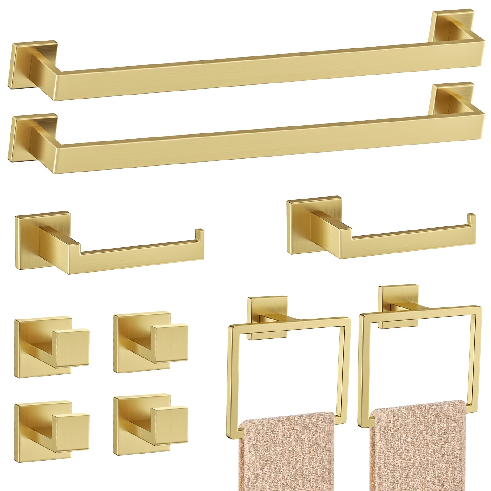 Photo 1 of 10-Piece Brushed Gold Bathroom Hardware Set Gold Towel Bar Set,Towel Holder/Rack for Bathroom,Stainless Steel Wall-Mounted 23.6 Inch Bathroom Accessories Set