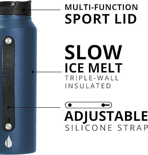 Miniatura 3 de Elemental Botella de agua icónica de acero inoxidable con pajilla, 32 onzas, a prueba de fugas, triple pared, aislada, para viajes y deportes,