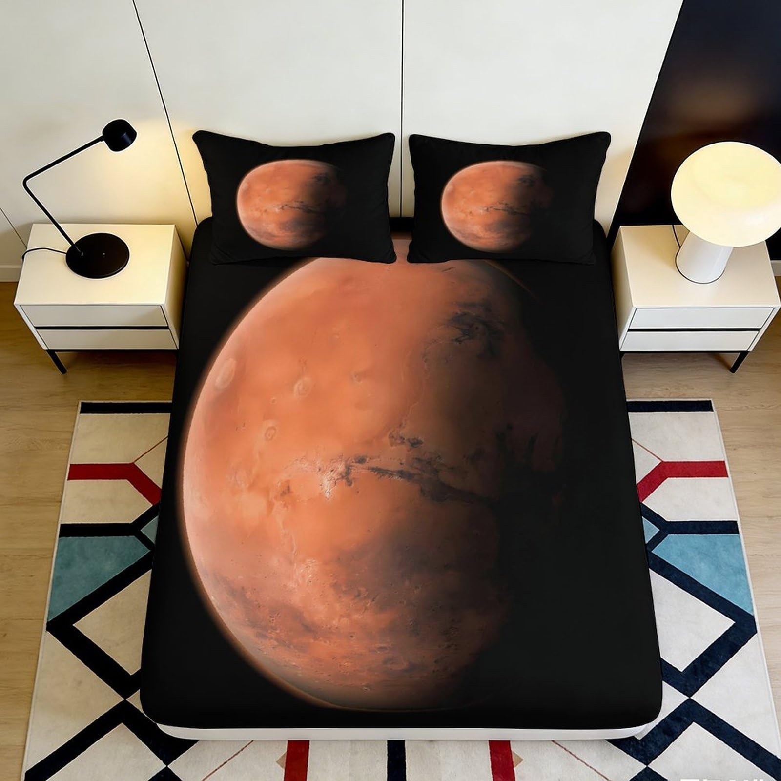 3D Printed Mars Planet Fitted Sheet Microfiber Soft Touch Red Astronomy Bed Cover for Bedroom Guest Room Decor 90x200x25cm