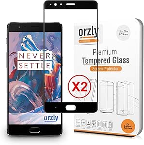 Orzly OnePlus 3/OnePlus 3T, 2.5D Pro-Fit V2 Tempered Glass Screen Protector - 100% Optimized Transparent Black Edges