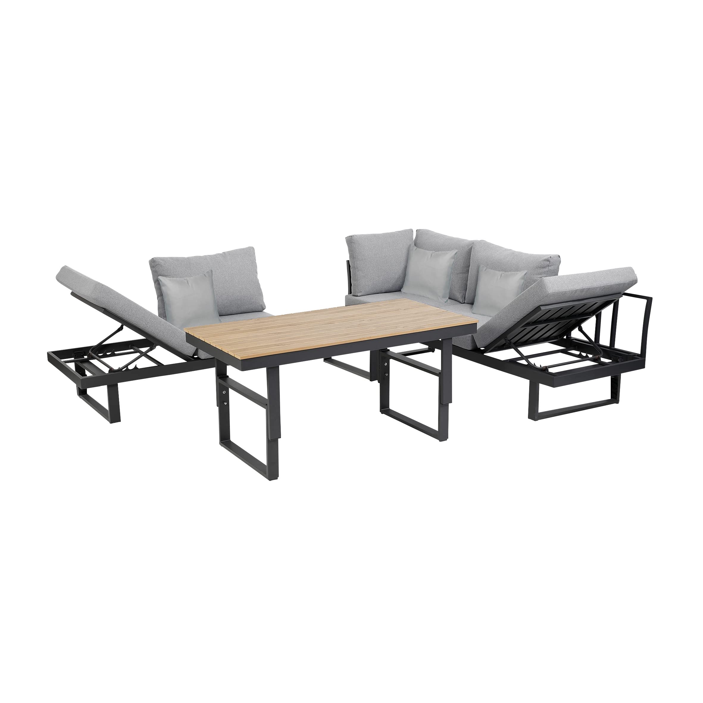 greemotion Salon de Jardin Modulable San José, Mobilier de Jardin en Aluminium 5 Places, Canapé d’Angle Extérieur et Table, Coussins Inclus, Anthracite