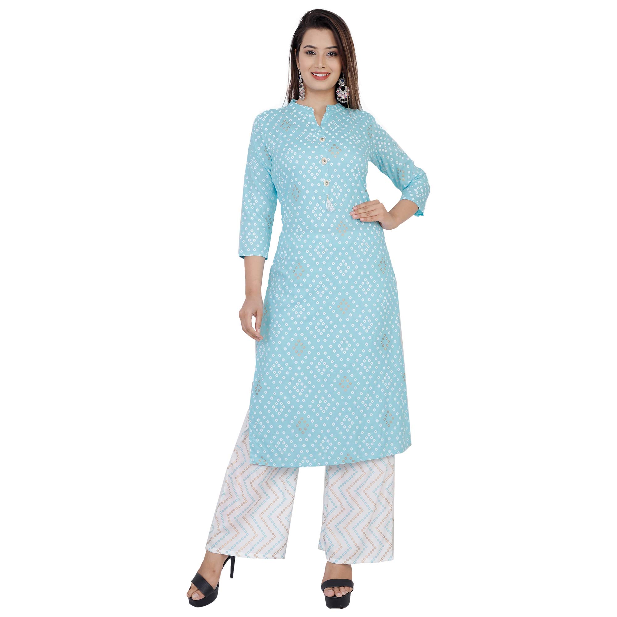 Romaniya Fab Women's Cotton Straight Kurti Palazzo Sets (RFN31_Pink)