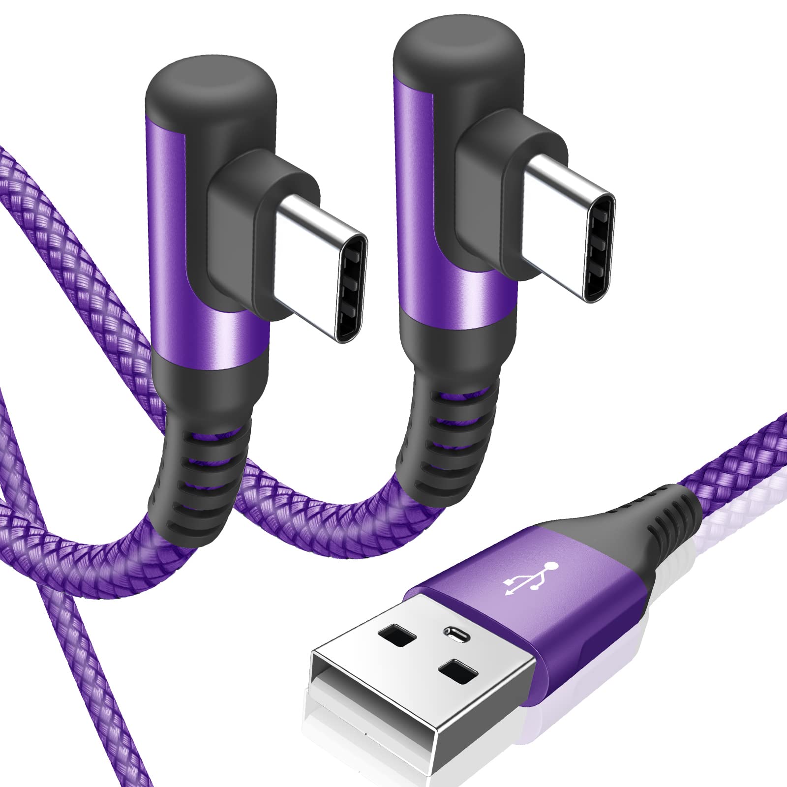 Cavo USB C 90 gradi [2 pezzi 3 m] 3.1A ricarica rapida, cavo di ricarica Cavo USB C in nylon tipo C per i phone 16 15 Pro Max, Samsung Galaxy S24 S23 S22 S21 S20, Note10/9/8, M31, A71 A52 A51 A50 A40
