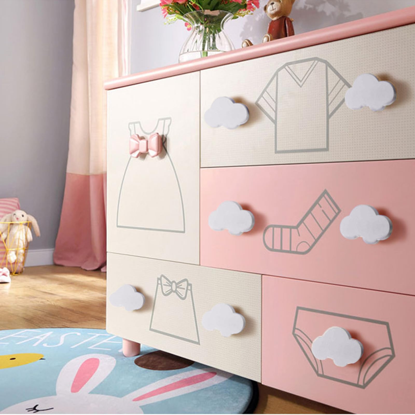 8 Pomos de Cajón con Forma de Nube para Muebles, Pomos de Goma con Forma de Dibujos Animados para Niñas Niños, pomos para muebles para habitación infantil para Tiradores de Armario, Cajones