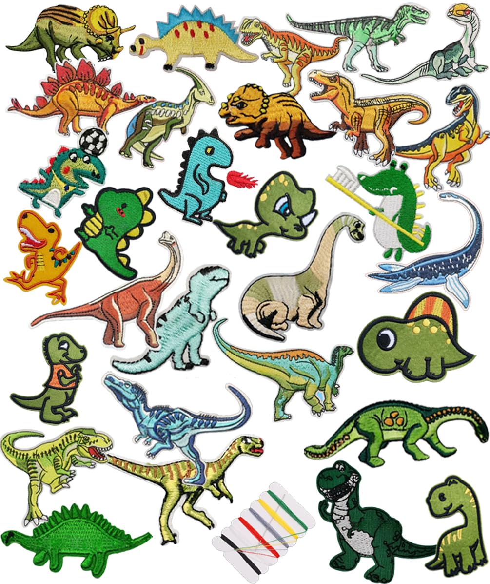 30 PCS Dinosaur Patches Funny Dinosaur Iron on Sew on Applique Embroidered Stickers Patches for Coat Uniforms Pants Clothes Jeans DressBackpacks Hat DIY Decoration Bags Jackets Vests