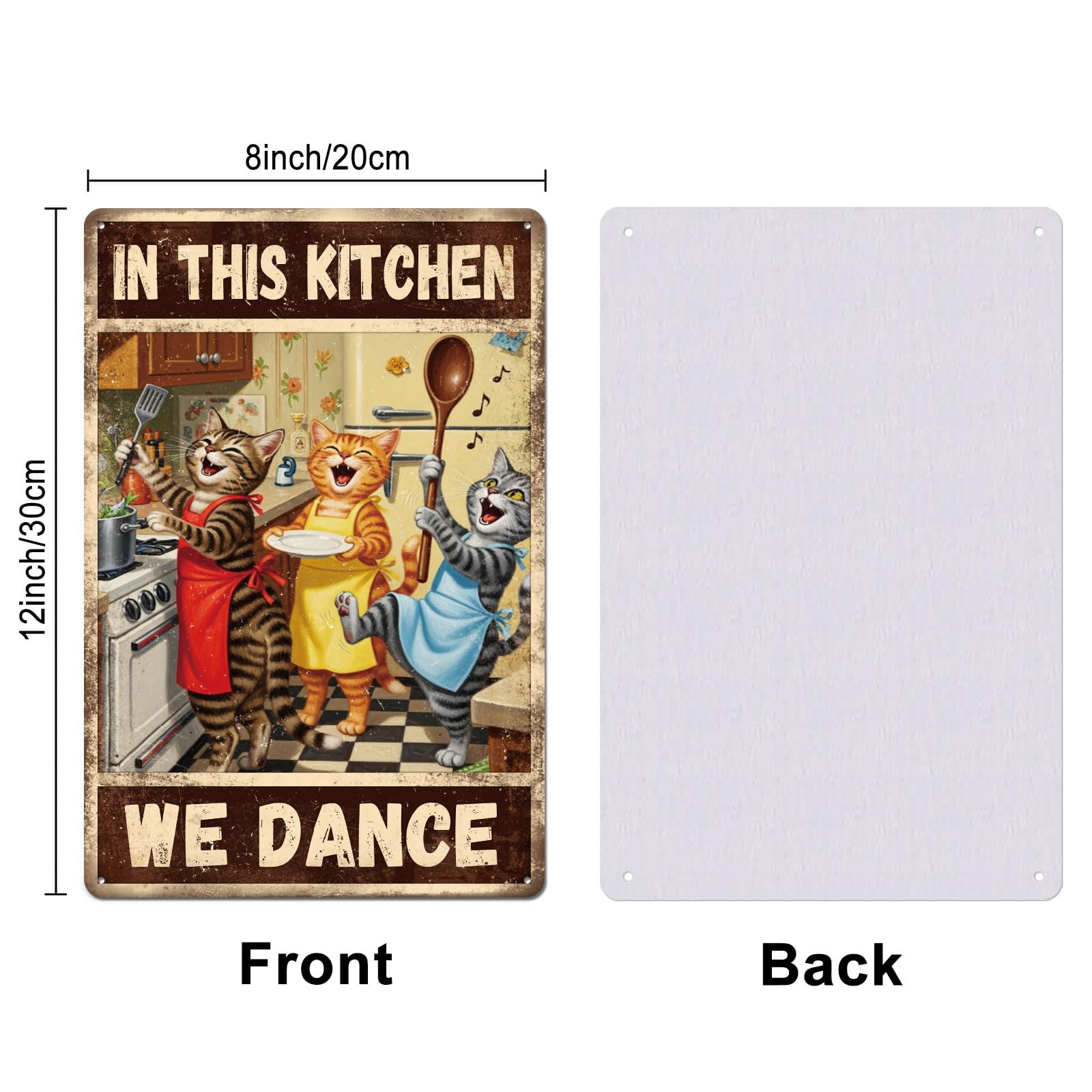 GLOBLELAND Dancing Cat Kitchen Metal Tin Sign 8x12in "We Dance" Vintage Painting Tin Signs Wall Poster Plaque for Kitchen Dining Room Living Room Café Cat Lover's Space Home Decor - Image 2