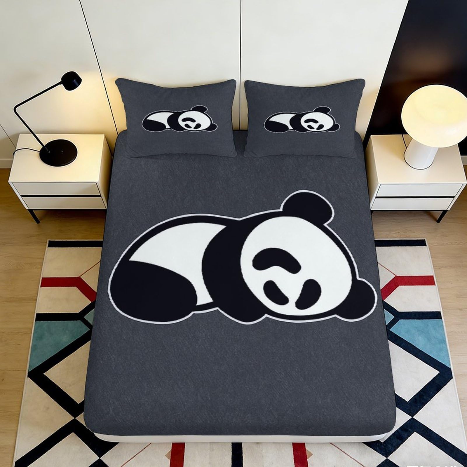 3D Printed Sleeping Panda Fitted Sheet Microfiber Soft Breathable Cartoon Mattress Cover for Bedroom Dormitory Guest Room Protection Decor 120x200x25cm