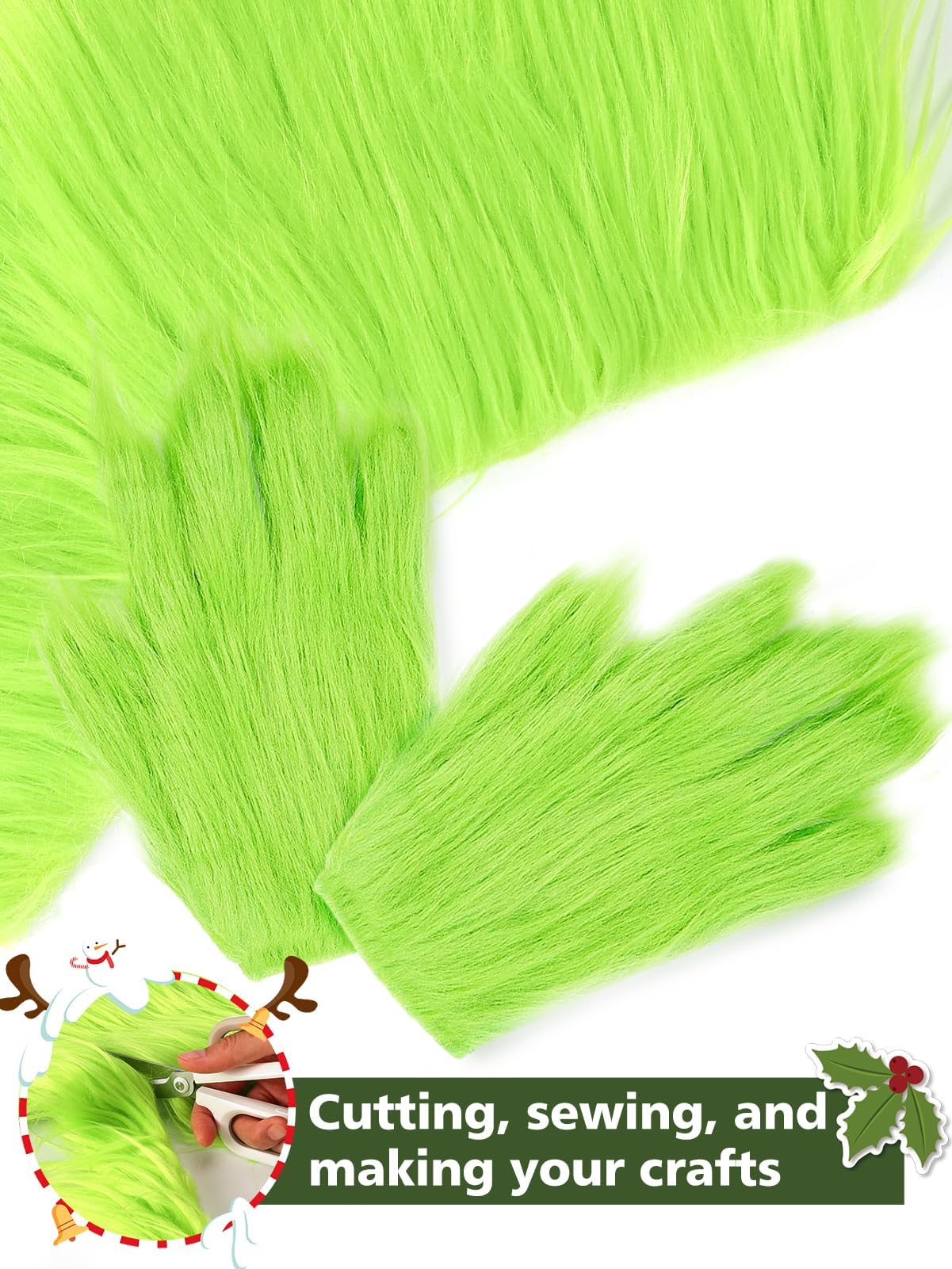 Tessuto in pelliccia sintetica per artigianato Verde Limone, Peluche Shaggy Craft 5 x 170 cm per barba da Babbo Natale/gnomo fai-da-te, fursuit, costume cosplay di Halloween di Natale fatto a mano